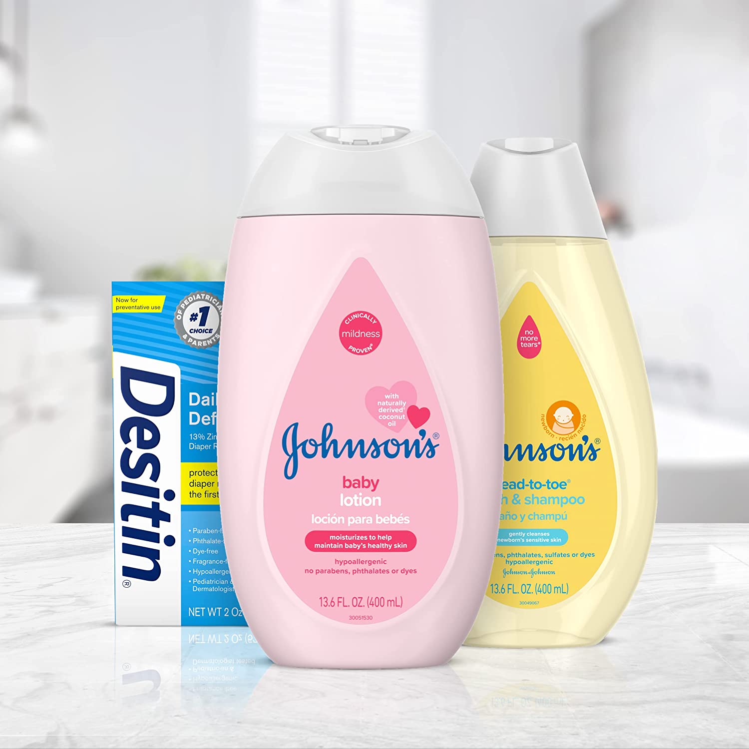 Johnson's Bath Discovery Gift Set for Parents-to-Be, Caddy with Baby Bath Time & Skin Care Essentials, Bath Kit Includes Baby Body Wash, Shampoo, Wipes, Lotion & Diaper Rash Cream, 7 Items - Image 2
